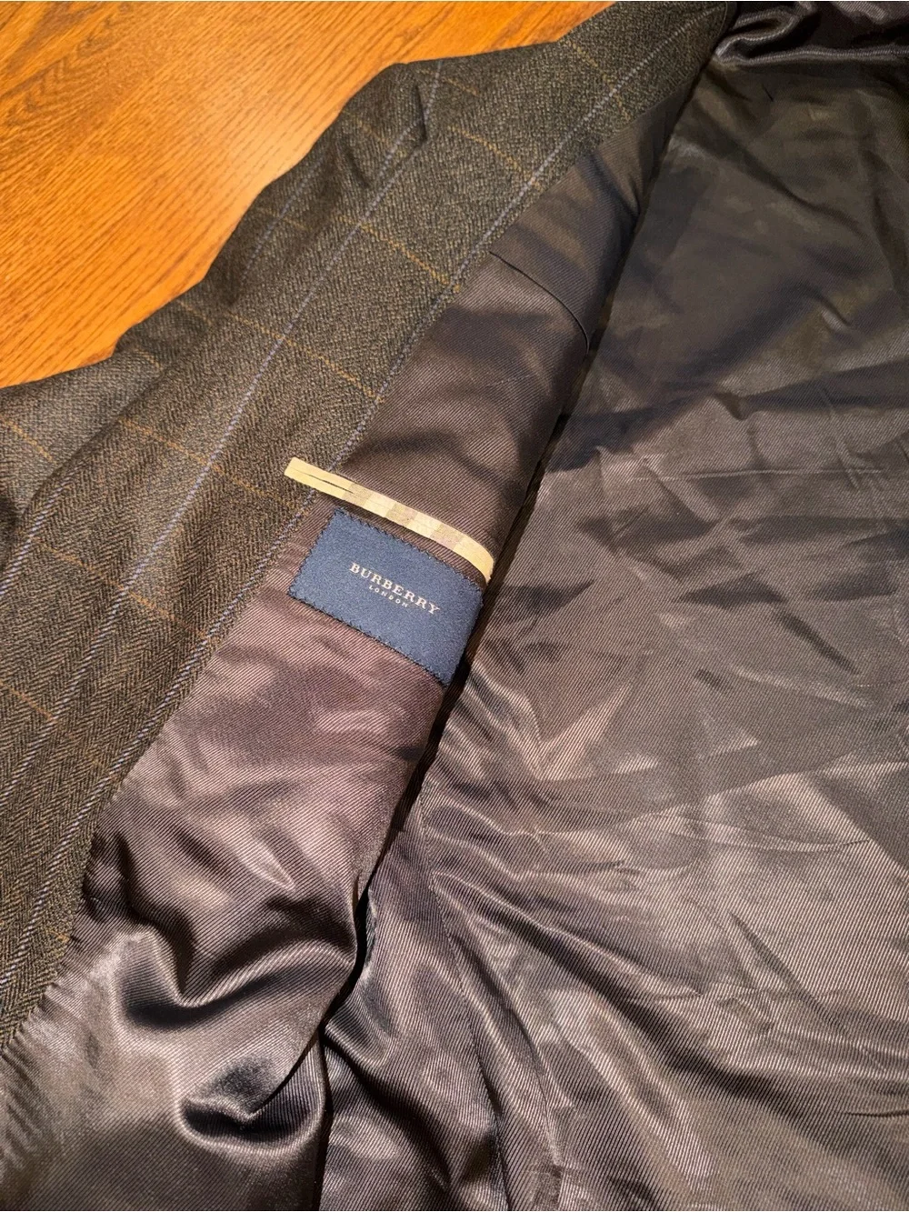 Burberry Men's Dark Gray Windowpane Three-Button Wool Blazer Size 48